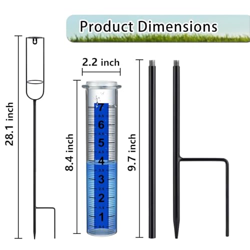Rain Gauge Outdoor, Upgrade 7" Freeze-Proof Accurate Rain Gauge with Stake, Adjustable Height & Large Clear Numbers, Decorative Rain Measuring Tool for Garden, Lawn, Patio, Yard