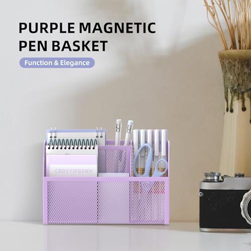 3-Grid Magnetic Pencil Holder, Strong Magnet Locker Organizer, Purple - color: Purple