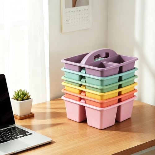 Set of 6 Classroom Caddy, Small Plastic Storage Caddy with Handle, Morandi - color: Morandi