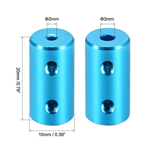 uxcell 2mm to 3mm Bore Rigid Coupling Set Screw L20XD10 Aluminum Alloy,Shaft Coupler Connector,Motor Accessories,Light Blue - size: 2mm to 3mm