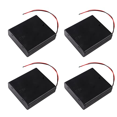4Pcs 4 Slots 1.5V AA Battery Case Holder 4 x 1.5V AA Battery Spring Clip Storage Box with Wire and ON/Off Switch - size: AA 4 Cell