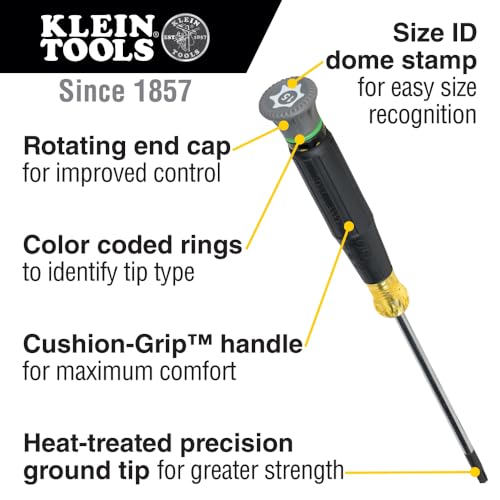 Klein Tools 6333 Mini Precision Screwdriver, T15H TORX Tamperproof Tool with Cushion-Grip Handle and Color Coded Rings, 3-Inch Shank - style: T15H Torx