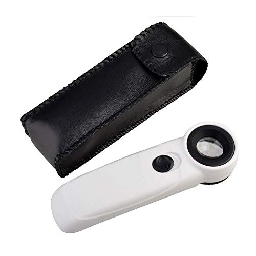 40X Handheld Magnifier Magnifying Glass Loupe Lens for Reading Jewelry Watch Repair Tool with 2 LED Light
