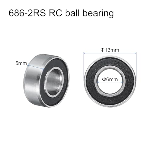 uxcell 20pcs 686-2RS Miniature Deep Groove Ball Bearings 6x13x5mm Double Sealed Bearings (Black) for Electric Motor, Home Appliances, Machinery, P6 (ABEC 3) - color: Black, size: 686-2RS