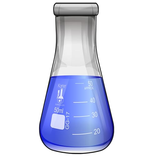 50ml Narrow Mouth Erlenmeyer Flask, Borosilicate Glass, Heavy Duty Rim, Thick Wall, Karter Scientific 213G26 (Single) - size: 50ml, style: Pack of 1