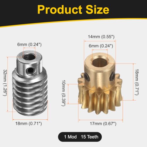 uxcell Worm Gear Set 15T 1 Module 15:1 Reduction Rate, 6mm/6mm Bore - size: 6mm/6mm Bore (1Mod 15T)