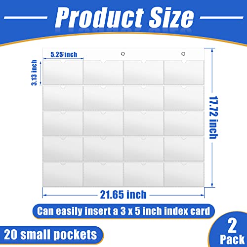 Jecery 2 Pcs 3 x 5 Inch Index Card Holder Sleeve Hanging Pocket Chart Wall Mount Business Note Card Holder Plastic Index Organizer for Display Classroom School Office Library, 5 Rows 4 Cols 20 Slots