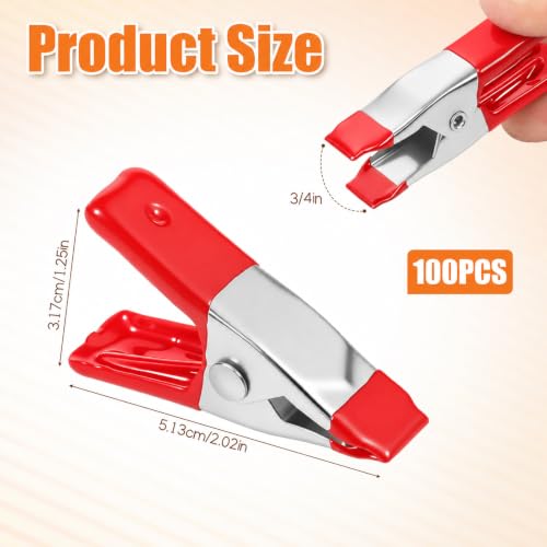 100 Pcs 2 Inch Small Metal Spring Clamps, Small Spring Clips Clamps Heavy Duty Mini Clips with Rubber Tips for Woodworking DIY Crafts Photography Backdrop Camping Sealing - color: Red