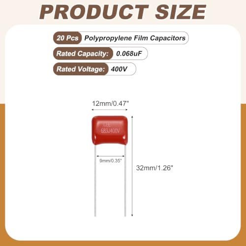 MECCANIXITY Capacitors Kit CBB21/CBB22 400V 683J 0.068UF Red 20 PCS - style: 400V 683J 0.068UF