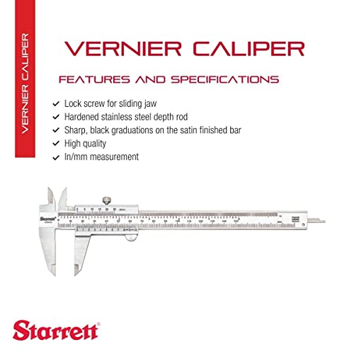 Starrett Vernier Caliper, 0-6" Range, .001" Graduation