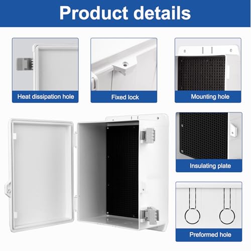 Outdoor Waterproof Electrical Junction Box Weatherproof IP65 ABS Plastic Enclosure with Preset Holes Switch Router Project Box with Mounting Panel Hinged Cover (11"x7.4"x5") - size: 11"x7.4"x5"