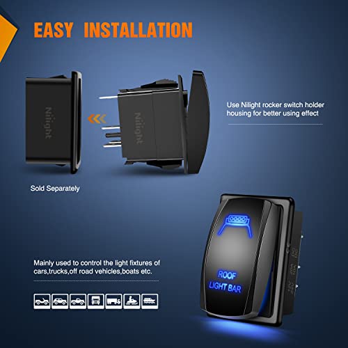 Nilight 5Pin Roof Light Bar Rocker Switch Laser Etched Toggle SPST - size: ROOF LIGHT BAR