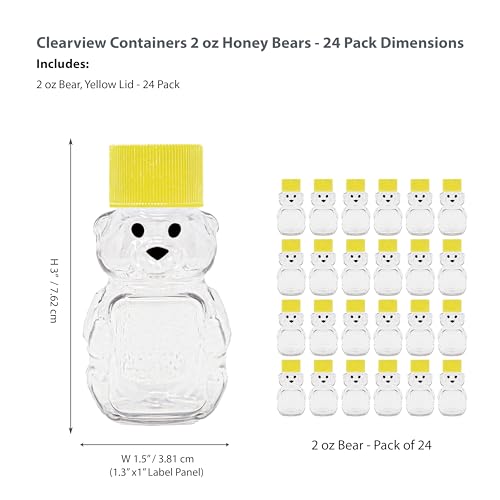 – 24 Pack 2 oz Plastic Honey Bear Bottles with Sealable Yellow Screw Top Lids, Clear Mini Squeeze Bottles for Honey, Samples, Party Favors & Gifts (24pk, 2oz, YLW) - color: 24pk - 2oz Bear, Yellow