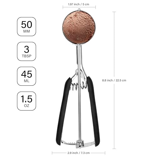 Large Cookie Scoop 3 Tbsp, Professional Stainless Steel Ice Cream Scoop 50mm, Cupcake Scoop Muffin Scoop for Baking, Good Soft Grips, Quick Trigger Release, 45ml (3 Tablespoon) - size: 3 tbsp (50 mm)