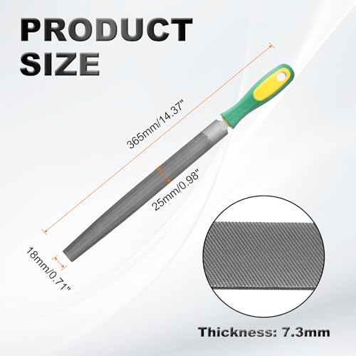 HARFINGTON 10" Half Round Medium Cut File Double Cut Teeth Bastard Metal File High Carbon Steel T12 with PP Handle for Metal Wood Tool Sharpener, Gray - size: 10"