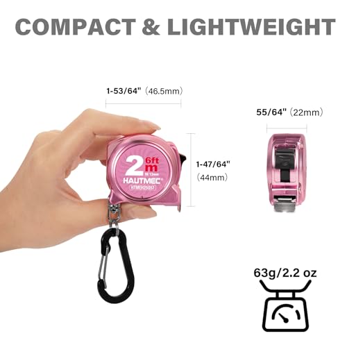 HAUTMEC Mini Tape Measure, Pink 3PCS 6ft/2m Small Measuring Tape, Metric & Imperial Scales, Retractable Pocket Keychain Measurement,ABS Protective Casing, Suitable for Homeowners, 25057 - style: Pink-2m