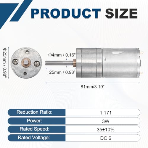 MECCANIXITY DC 6V 26RPM Gear Geared Electric Motor 3W High Torque 25mm Dia
