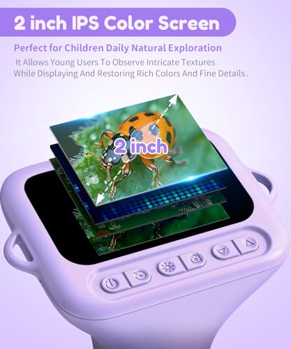 USCAMEL Digital Microscope for Kids 5-7: 1000x Kids Handheld Microscope with Screen 2" inch Pocket miniscope with Slides Kit - for Children Toddler Student Nature Explorers Educational Toy, Purple