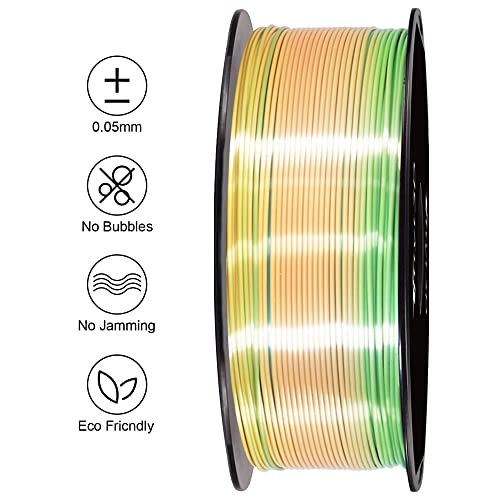 Silk Yellow Green Multicolored Fast Color Gradient Change PLA 3D Printer Filament, 1.75mm 1Kg Multi Colored Rainbow 3D Printing Material, Widely Fit for 3D Printers By TTYT3D - color: Silk Yellow/Green Gradient Rainbow