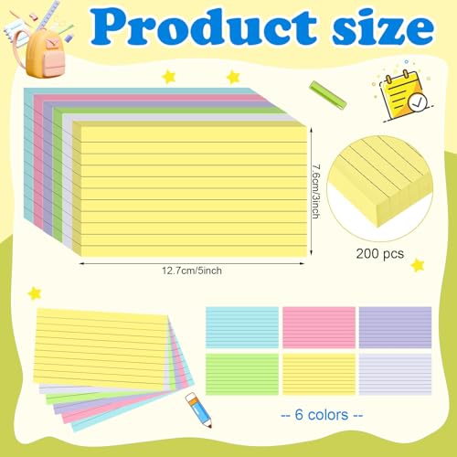 240 Count Colored Index Cards 3x5 Inch Lined Flash Cards Note Cards - color: 6 Colors-240 Count, size: 3x5