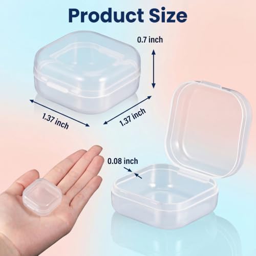 SATINIOR 48 Packs Clear Small Plastic Containers Transparent Storage Box with Hinged Lid for Small Items Crafts Jewelry (1.37 x 1.37 x 0.7 Inches) - size: 1.37 x 1.37 x 0.7 in