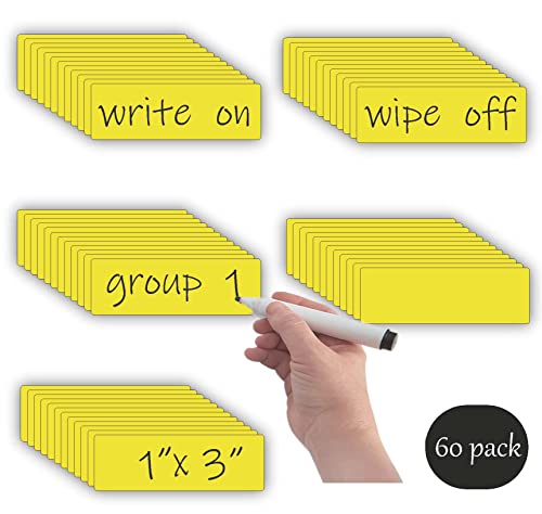 STTMGN Dry Erase Magnetic Labels (1x3,Pack of 60),Write On Magnets Sticker,Real Waterproof/Reusable for Classroom&Office&Cabinet&whiteboard&Fridge&More (Yellow) - color: Yellow 60pcs, size: 1X3"