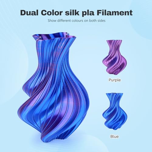 Silk PLA Filament 1.75mm Blue Purple Dual Color PLA 3D Printer Filament 2 in 1 Coextrusion 1KG Spool(2.2lbs) 3D Printing Filament Dimensional Accuracy +/- 0.03mm Fits for Most FDM 3D Printers - color: Blue Purple