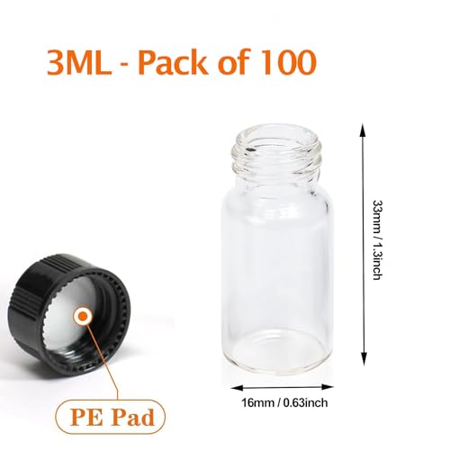 3ML 100PCS Small Glass Vials with Screw Caps - size: 3ML 100pcs