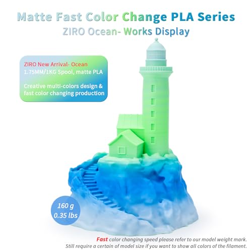 ZIRO Matte PLA Filament, 1.75mm 1kg Materal, Fit Most FDM Printer, Ocean - color: Ocean(matte)