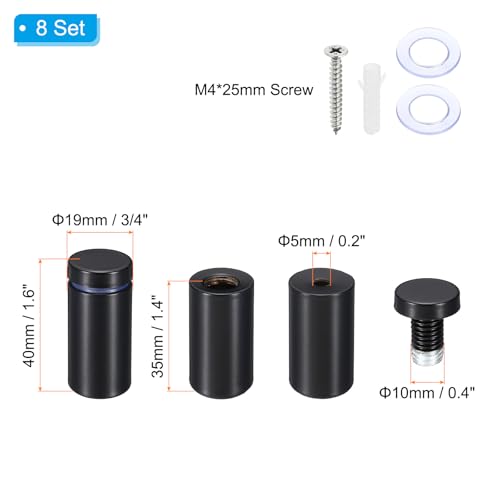 PATIKIL 3/4"x1.6" Sign Standoff Screws 8 Set Steel Wall Standoff Black - color: Black, size: 3/4 x 1.6 Inch