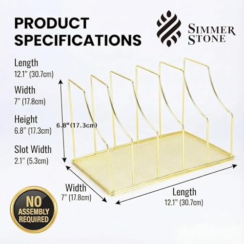 Gold Binder Organizer for Desk, 5 Slot Metal Wire Vertical File Sorter with Mesh Bottom, Large Desktop Magazine Holder Rack for 2 Inch Binders, Medical Coding Books, Vinyl Records, 12.1" - color: Gold