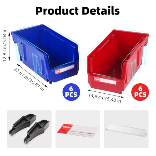 12 Packs Stackable Storage Bins, 7" x 5" x 4" Parts Bin, - color: Blue & Red 12pack, size: 7x5x4 inch