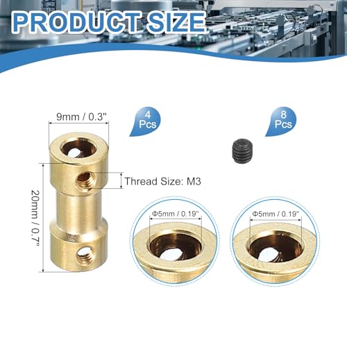 PATIKIL Shaft Coupling Joint 5mm to 5mm, 4 Pcs Brass Motor Shaft Coupler Extension Connector Rigid Sleeve Adapter Transmission Joint with M3 Screws for RC Car Airplane Tires Motor Robot - size: 5mm-5mm