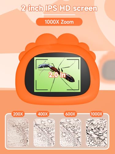 Microscope for Kids 1000X Handheld Digital Miniscope Stem Toys Gifts - color: Orange
