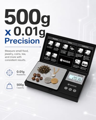 MAXUS Digital Pocket Gram Scale 500g x 0.01g High Precision with Tray - color: Black