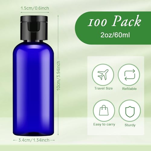 Eccliy 100 Pack 2 OZ Blue Plastic Bottles Travel Lotion Bottle - color: Blue, size: 2 oz