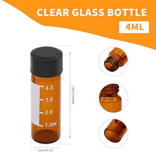 10pcs 4ml/1 Dram Little Brown Glass Bottle Vials with Black Screw Cap, Small Graduated Sample Container, Empty Leak-Proof Storage Test Vials for Sample Capture and Storage - color: Brown & Black, size: 4ml