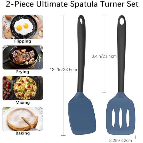 Coukre 2 Pack Silicone Spatula Set,High Heat Resistant, BPA-Free - color: DarkBlueBlack