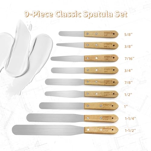 9-Piece Professional Caulking Spatula Set with Wooden Handle - color: 9PCS