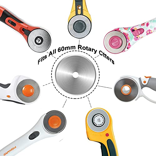 60mm Rotary Cutter Blades 10 Pack Replacement Blades Fits Fiskars, OLFA,Martelli,Dremel,Truecut,DAFA for Quilting Scrapbooking Sewing Arts & Crafts Sharp and Durable Cutter Blade - color: Silver (60mm 10pcs)