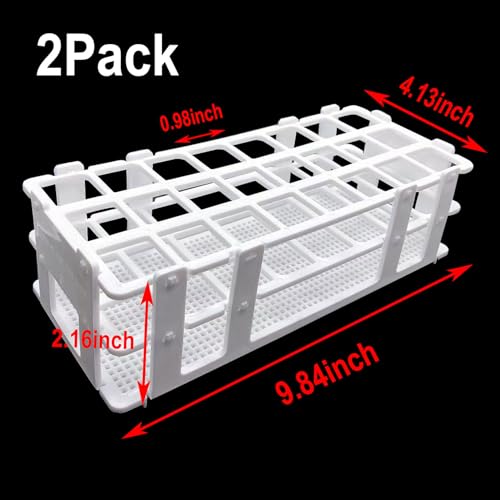 Plastic Test Tube Rack 2 Pack 24 Holes Lab Test Tube Rack Holder for 25mm and Below The Test Tubes, Detachable, White