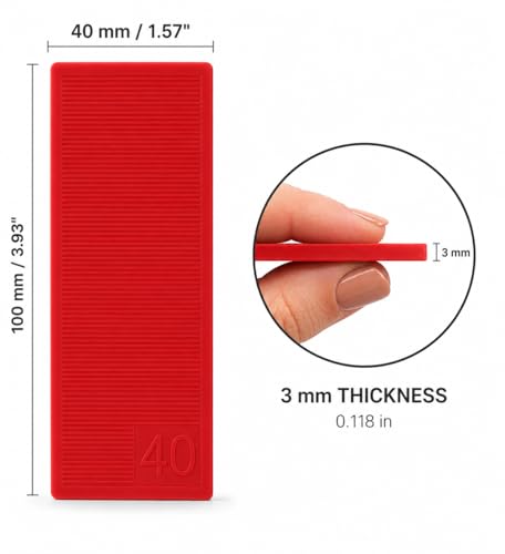 (Pack of 10) 1/8" (3 mm) Plastic Flat Washers Glazing Blocks 1.57 x 3.93 (40 x 100 mm) Framer Spacers Door and Window Packers (Red) - size: 1/8" (3 mm, Red)