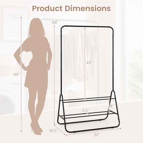 GIANTEX Heavy Duty Clothes Rack, Metal Garment Rack with Storage Shelves - color: Black
