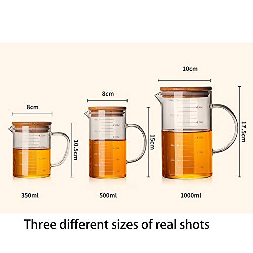 Graduated Beaker Mug with Handle and Durable Bamboo Lid Borosilicate Glass Multi-Function Food Grade Measuring Cup 350ML