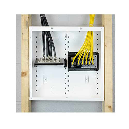 Legrand - OnQ 14 Inch Structured Wiring Enclosure with Hinged Door, Large Wire Openings & Extra Knockouts - Glossy White, EN1450 - size: 14 inch