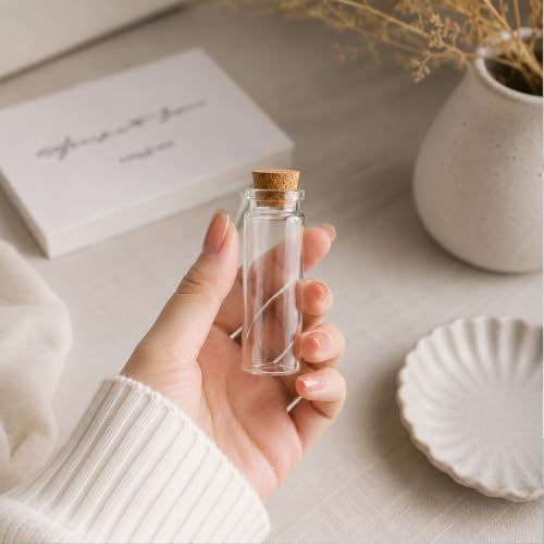 10Packs 20ml Small Clear Glass Bottles with Corks Mini Transparent Vials with Natural Cork Stoppers for DIY Crafts, Spell Jars, Message Bottles, Wedding Favors, Party Decorations