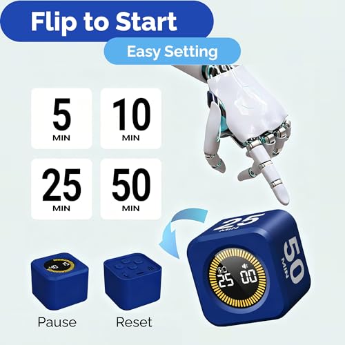 KADAMS Timer Pomodoro - Productivity Pomodoro Cube, 5/10/25/50 Min Countdown & Countup, Silent – for Work Study Workout Kitchen School Classroom Office ADHD Gift Kids (1, Navy Blue) - color: Navy Blue