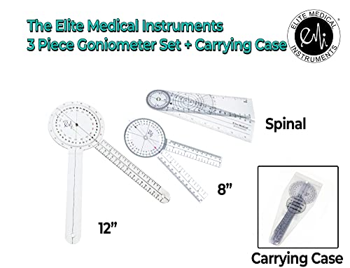 EMI Goniometer Set – 12", 8", 8" Spinal | 3-Piece Medical Goniometer Kit for Physical Therapy, Rehabilitation & Joint Measurement | EGM-428