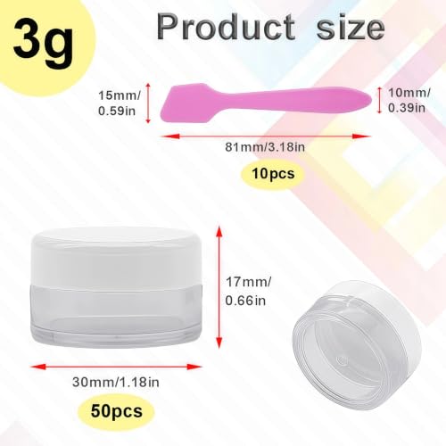50 Pcs Makeup Sample Containers 3g/5g Sample Containers with Lids Tiny Sample Jars for Skincare Cream Lotion Jewelry Beads DIY Crafts Travel (FZG/3g/Bai) - color: white, size: 3g