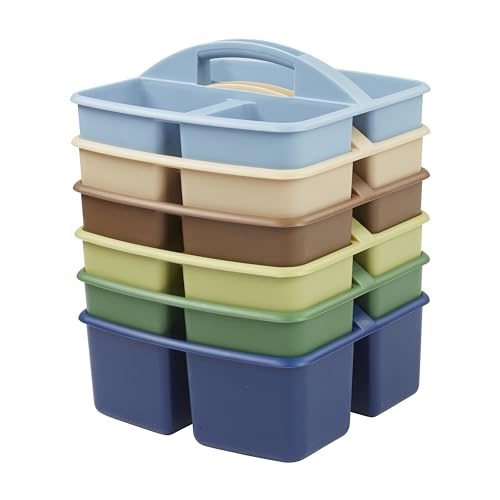 ECR4Kids 3-Compartment Small Storage Caddy Organizer, 6-Pack, Earthtone - color: Earthtone